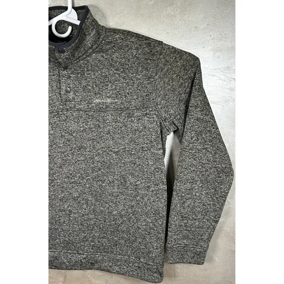 Eddie Bauer Mens XL Pullover 1/4 Button Sweater Gray Heather Fleece‎ Mock Neck - Picture 6 of 12